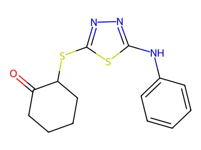 2-[(5-Anilino-1,3,4-thiadiazol-2-yl)sulfanyl]cyclohexan-1-one structure