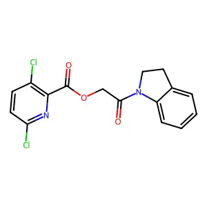 2-(2,3-dihydro-1H-indol-1-yl)-2-oxoethyl 3,6-dichloropyridine-2-carboxylate structure
