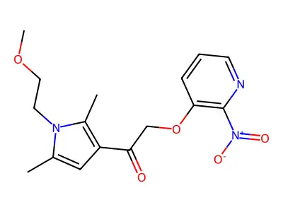 1-[1-(2-methoxyethyl)-2,5-dimethylpyrrol-3-yl]-2-(2-nitropyridin-3-yl)oxyethanone structure