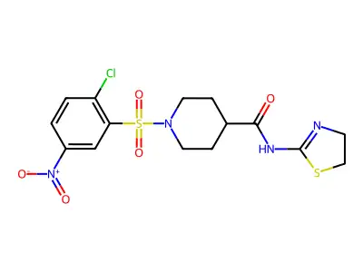 1-(2-chloro-5-nitrophenyl)sulfonyl-N-(4,5-dihydro-1,3-thiazol-2-yl)piperidine-4-carboxamide structure