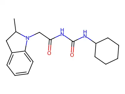 N-(cyclohexylcarbamoyl)-2-(2-methyl-2,3-dihydroindol-1-yl)acetamide structure