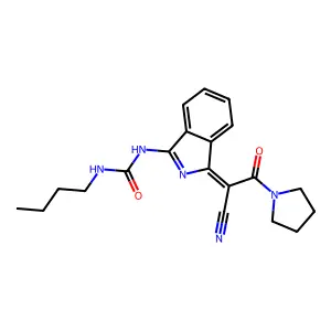 3-butyl-1-{1-[1-cyano-2-oxo-2-(pyrrolidin-1-yl)ethylidene]-1H-isoindol-3-yl}urea structure