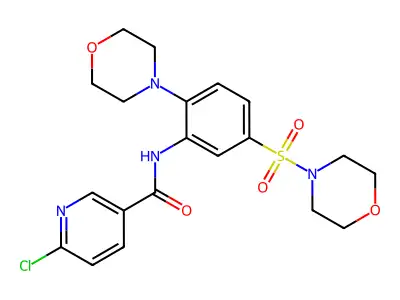 6-chloro-N-(2-morpholin-4-yl-5-morpholin-4-ylsulfonyl-phenyl)pyridine-3-carboxamide structure