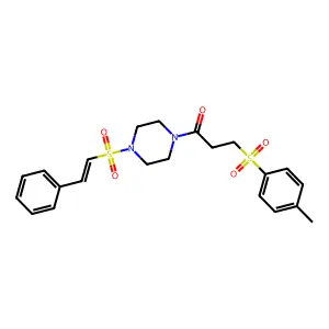 3-(4-methylbenzenesulfonyl)-1-[4-(2-phenylethenesulfonyl)piperazin-1-yl]propan-1-one structure