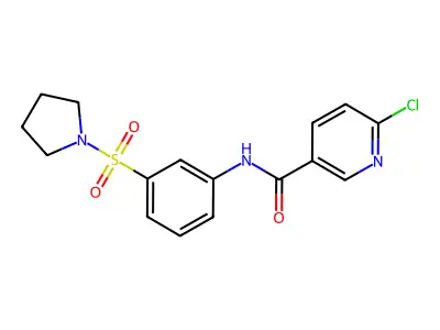 6-chloro-N-[3-(pyrrolidine-1-sulfonyl)phenyl]pyridine-3-carboxamide structure