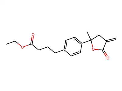 Ethyl 4-[4-(2-methyl-4-methylidene-5-oxooxolan-2-yl)phenyl]butanoate structure
