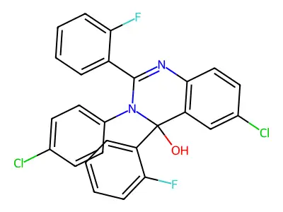 6-Chloro-3-(4-chlorophenyl)-2,4-bis(2-fluorophenyl)-3,4-dihydroquinazolin-4-ol structure