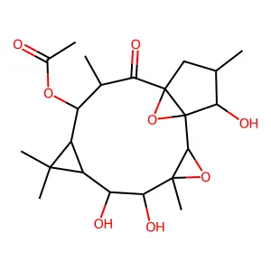 1b,4a-Epoxy-2H-cyclopenta[3,4]cyclopropa[8,9]cycloundec[1,2-b]oxiren-5(6H)-one, 7-(acetyloxy)decahydro-2,9,10-trihydroxy-3,6,8,8,10a-pentamethyl- structure