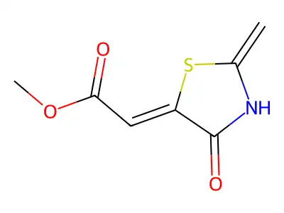 Methyl 2-(2-methylene-4-oxo-1,3-thiazolan-5-yliden)acetate structure