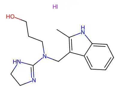 3-(N-(2-Imidazolin-2-yl)-N-(2-methyl-3-indolylmethyl)amino)-1-propanol hydriodide structure