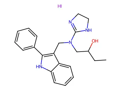 2-Butanol, 1-((4,5-dihydro-1H-imidazol-2-yl)((2-phenyl-1H-indol-3-yl)methyl)amino)-, monohydroiodide structure