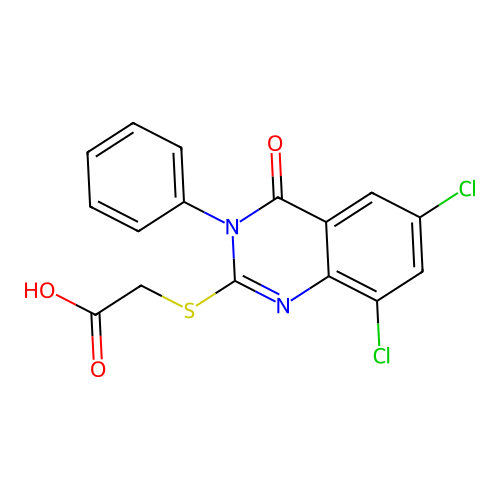 (6,8-Dichloro-4-oxo-3-phenyl-3,4-dihydro-quinazolin-2-ylsulfanyl)-acetic acid structure