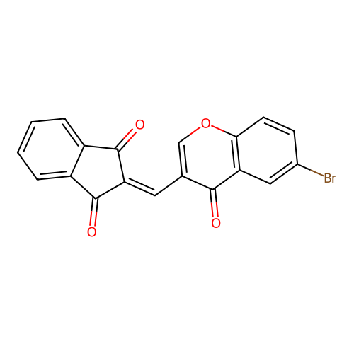 2-((6-bromo-4-oxo-4H-chromen-3-yl)methylene)-1H-indene-1,3(2H)-dione structure
