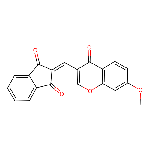 2-((7-methoxy-4-oxo-4H-chromen-3-yl)methylene)-1H-indene-1,3(2H)-dione structure