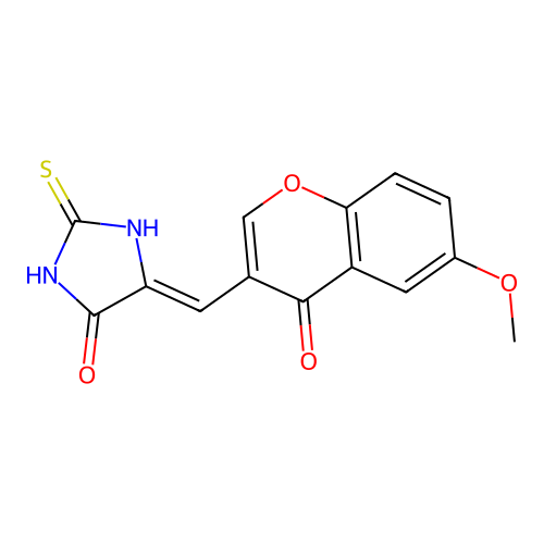(Z)-5-((6-methoxy-4-oxo-4H-chromen-3-yl)methylene)-2-thioxoimidazolidin-4-one structure