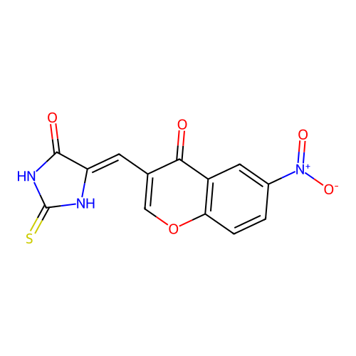 (Z)-5-((6-nitro-4-oxo-4H-chromen-3-yl)methylene)-2-thioxoimidazolidin-4-one structure