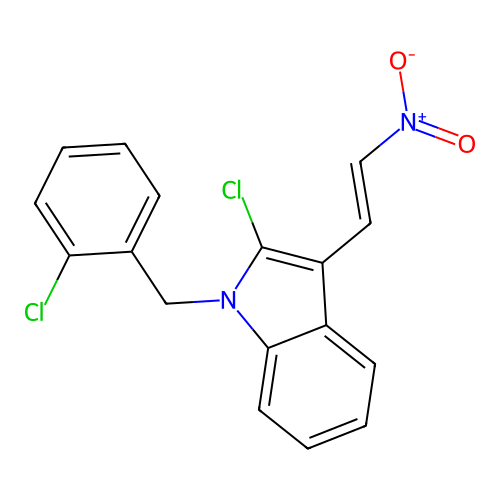 1H-Indole, 2-chloro-1-((2-chlorophenyl)methyl)-3-(2-nitroethenyl)- structure