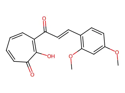 3-[3-(2,4-Dimethoxyphenyl)prop-2-enoyl]-2-hydroxycyclohepta-2,4,6-trien-1-one structure