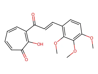 2-Hydroxy-3-[3-(2,3,4-trimethoxyphenyl)prop-2-enoyl]cyclohepta-2,4,6-trien-1-one structure
