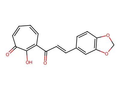 3-[3-(1,3-Benzodioxol-5-yl)prop-2-enoyl]-2-hydroxycyclohepta-2,4,6-trien-1-one structure