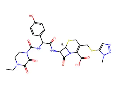 5-Thia-1-azabicyclo(4.2.0)oct-2-ene-2-carboxylic acid, 7-(((((4-ethyl-2,3-dioxo-1-piperazinyl)carbonyl)amino)(4-hydroxyphenyl)acetyl)amino)-3-(((1-methyl-1H-1,3,4-triazol-5-yl)thio)methyl)-8-oxo-, (6R-(6-alpha,7-beta(R*)))- structure
