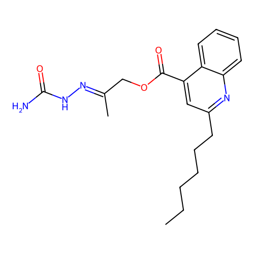 [(2E)-2-(carbamoylhydrazinylidene)propyl] 2-hexylquinoline-4-carboxylate structure