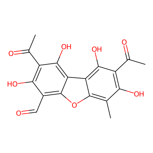 4-Dibenzofurancarboxaldehyde, 2,8-diacetyl-1,3,7,9-tetrahydroxy-6-methyl- structure