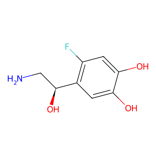 4-[(1R)-2-amino-1-hydroxyethyl]-5-fluorobenzene-1,2-diol structure