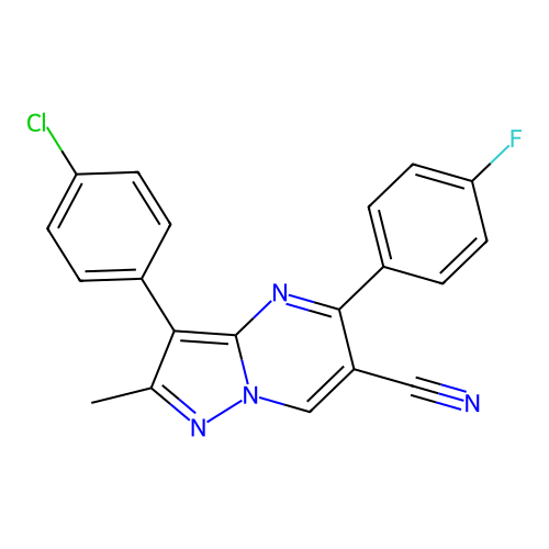 3-(4-chlorophenyl)-5-(4-fluorophenyl)-2-methylpyrazolo[1,5-a]pyrimidine-6-carbonitrile structure