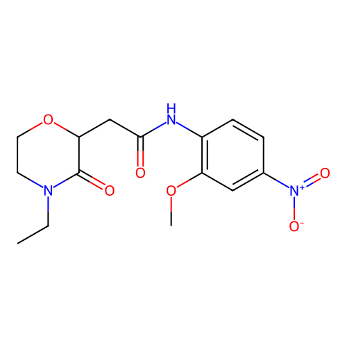 2-(4-ethyl-3-oxomorpholin-2-yl)-N-(2-methoxy-4-nitrophenyl)acetamide structure