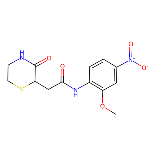 N-(2-methoxy-4-nitrophenyl)-2-(3-oxothiomorpholin-2-yl)acetamide structure