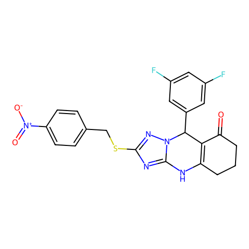9-(3,5-difluorophenyl)-2-[(4-nitrobenzyl)sulfanyl]-5,6,7,9-tetrahydro[1,2,4]triazolo[5,1-b]quinazolin-8(4H)-one structure