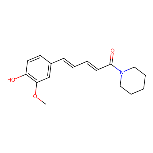 (2E,4E)-5-(4-hydroxy-3-methoxyphenyl)-1-(piperidin-1-yl)penta-2,4-dien-1-one structure