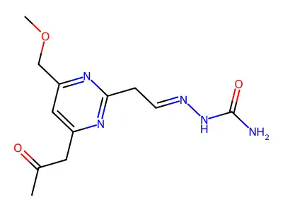 [2-[4-(Methoxymethyl)-6-(2-oxopropyl)pyrimidin-2-yl]ethylideneamino]urea structure
