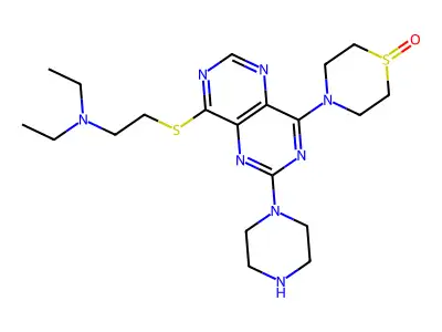 8-(2-Diethylaminoethyl-thio)-4-(1-oxidothiomorpholino)-2-piperazino-pyrimido(5,4-d)pyrimidine structure