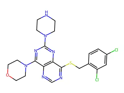 8-(2,4-Dichlorobenzylthio)-4-morpholino-2-piperazino-pyrimido(5,4-d)pyrimidine structure