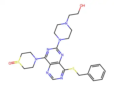 1-Piperazineethanol, 4-(8-((phenylmethyl)thio)-4-(4-thiomorpholinyl)pyrimido(5,4-d)pyrimidin-2-yl)-, S-oxide structure