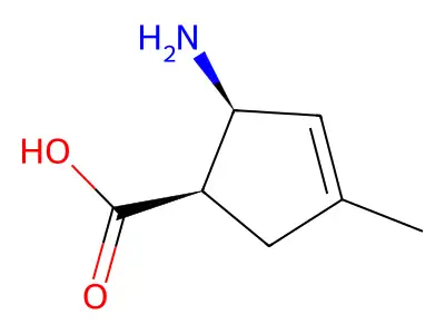 (1R,2S)-2-amino-4-methylcyclopent-3-ene-1-carboxylic acid structure