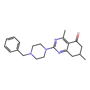 2-(4-benzylpiperazin-1-yl)-4,7-dimethyl-7,8-dihydroquinazolin-5(6H)-one structure