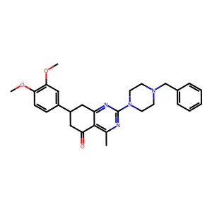 7-(3,4-dimethoxyphenyl)-4-methyl-2-[4-(phenylmethyl)-1-piperazinyl]-7,8-dihydro-6H-quinazolin-5-one structure