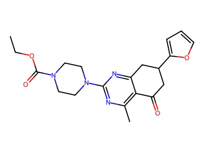ethyl 4-[7-(furan-2-yl)-4-methyl-5-oxo-5,6,7,8-tetrahydroquinazolin-2-yl]piperazine-1-carboxylate structure