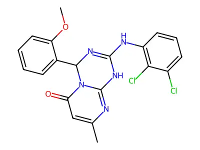 2-[(2,3-dichlorophenyl)amino]-4-(2-methoxyphenyl)-8-methyl-1,4-dihydro-6H-pyrimido[1,2-a][1,3,5]triazin-6-one structure