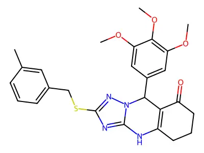 2-[(3-methylbenzyl)sulfanyl]-9-(3,4,5-trimethoxyphenyl)-5,6,7,9-tetrahydro[1,2,4]triazolo[5,1-b]quinazolin-8(4H)-one structure