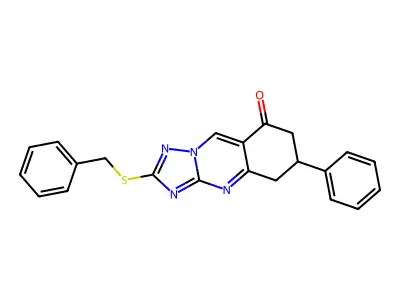 2-(benzylsulfanyl)-6-phenyl-6,7-dihydro[1,2,4]triazolo[5,1-b]quinazolin-8(5H)-one structure