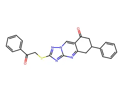2-[(2-oxo-2-phenylethyl)sulfanyl]-6-phenyl-6,7-dihydro[1,2,4]triazolo[5,1-b]quinazolin-8(5H)-one structure