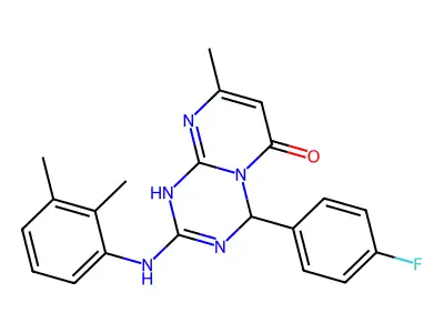 2-[(2,3-dimethylphenyl)amino]-4-(4-fluorophenyl)-8-methyl-1,4-dihydro-6H-pyrimido[1,2-a][1,3,5]triazin-6-one structure