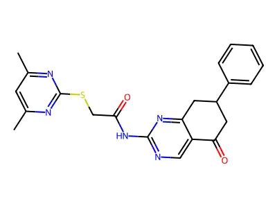 2-[(4,6-dimethylpyrimidin-2-yl)sulfanyl]-N-(5-oxo-7-phenyl-5,6,7,8-tetrahydroquinazolin-2-yl)acetamide structure