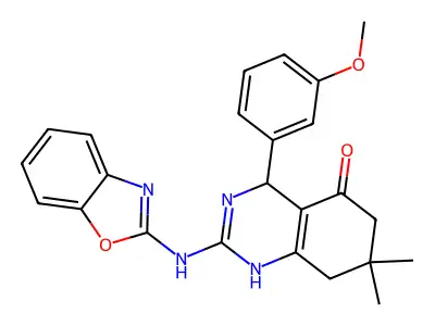 2-(1,3-benzoxazol-2-ylamino)-4-(3-methoxyphenyl)-7,7-dimethyl-4,6,7,8-tetrahydroquinazolin-5(1H)-one structure