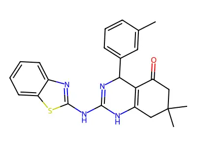 2-(1,3-benzothiazol-2-ylamino)-7,7-dimethyl-4-(3-methylphenyl)-4,6,7,8-tetrahydroquinazolin-5(1H)-one structure