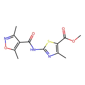 methyl 2-(3,5-dimethylisoxazole-4-carboxamido)-4-methylthiazole-5-carboxylate structure